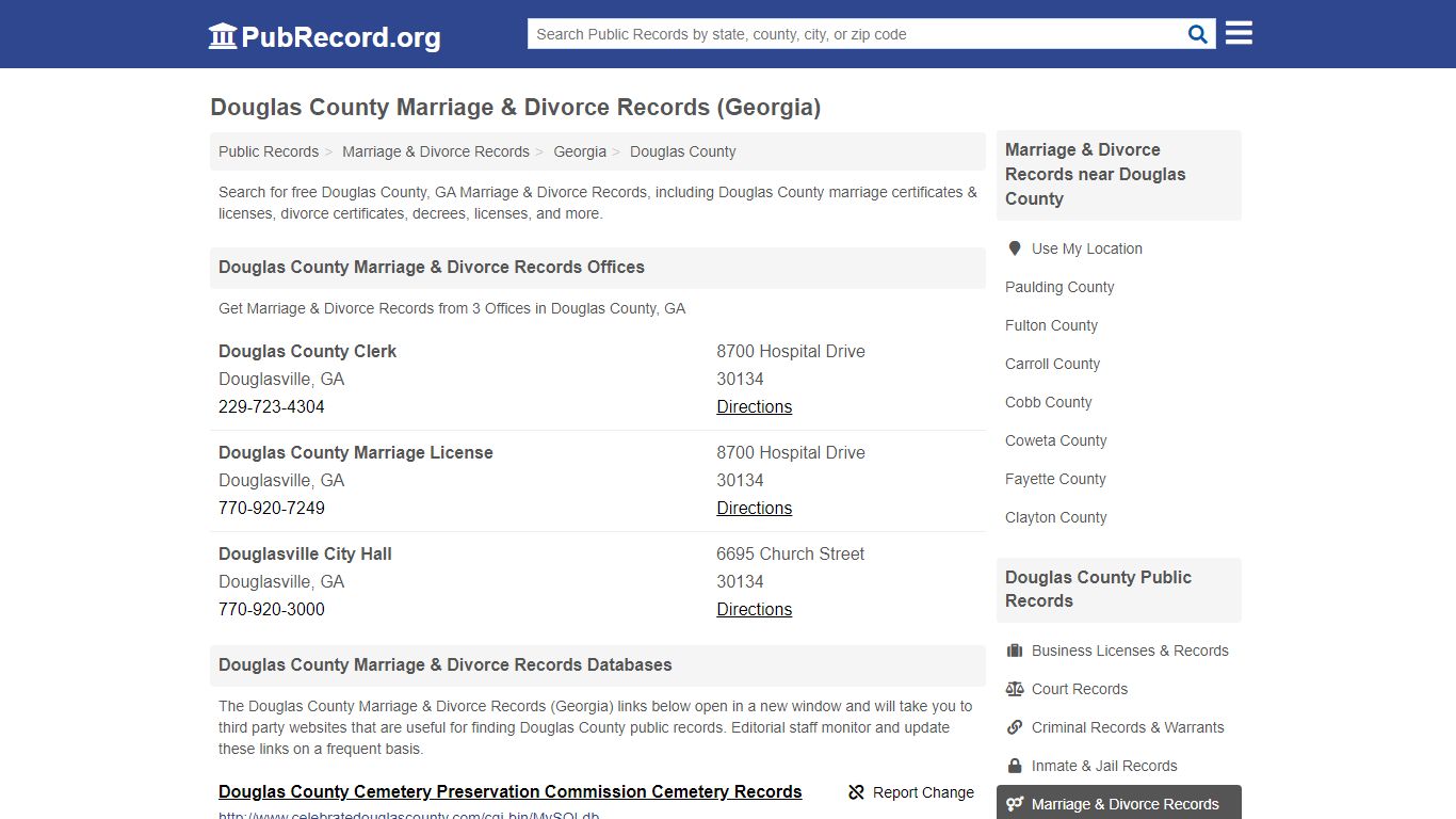 Douglas County Marriage & Divorce Records (Georgia)